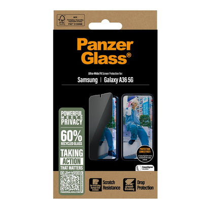 Privacy PanzerGlass Ultra-Wide Fit védőfólia Samsung Galaxy A36 A366 készülékhez, Edzett üveg, Teljes ragasztás