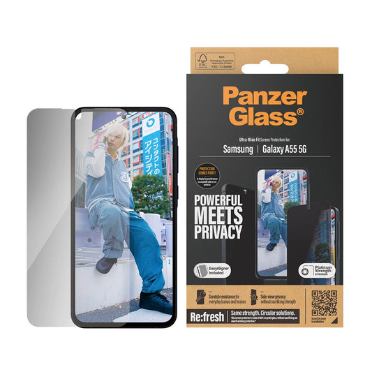 Privacy PanzerGlass Ultra-Wide Fit védőfólia Samsung Galaxy A55 5G A556 készülékhez, Edzett üveg, Teljes ragasztás
