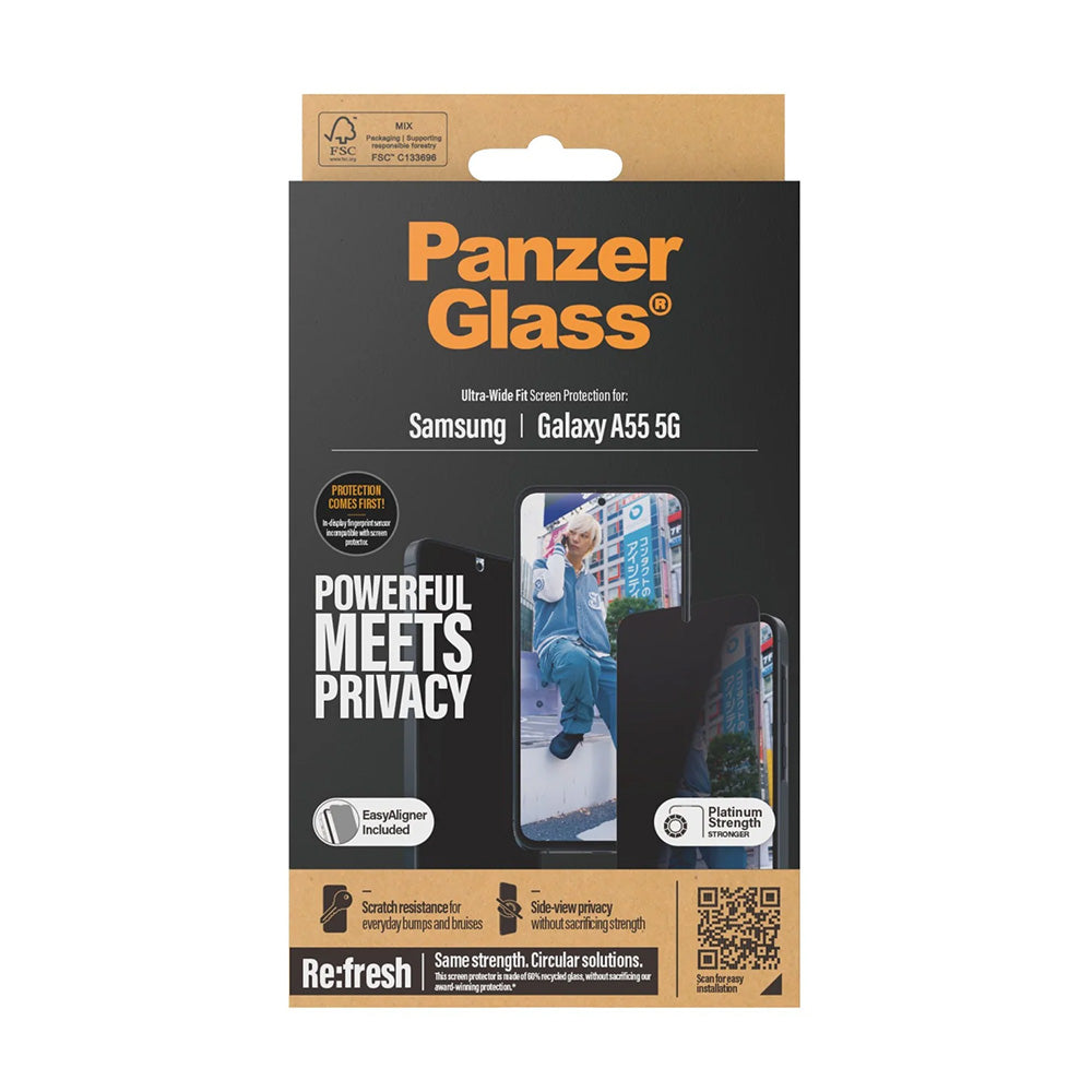 Privacy PanzerGlass Ultra-Wide Fit védőfólia Samsung Galaxy A55 5G A556 készülékhez, Edzett üveg, Teljes ragasztás