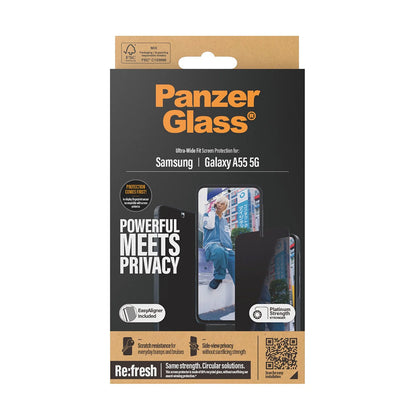Privacy PanzerGlass Ultra-Wide Fit védőfólia Samsung Galaxy A55 5G A556 készülékhez, Edzett üveg, Teljes ragasztás