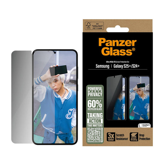Privacy PanzerGlass Ultra-Wide Fit védőfólia Samsung Galaxy S25+ S936 / S24+ S926 készülékekhez, Edzett üveg, Teljes ragasztás