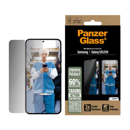 Privacy PanzerGlass Ultra-Wide Fit védőfólia Samsung Galaxy S25 S931 / S24 S921 készülékekhez, Edzett üveg, Teljes ragasztás