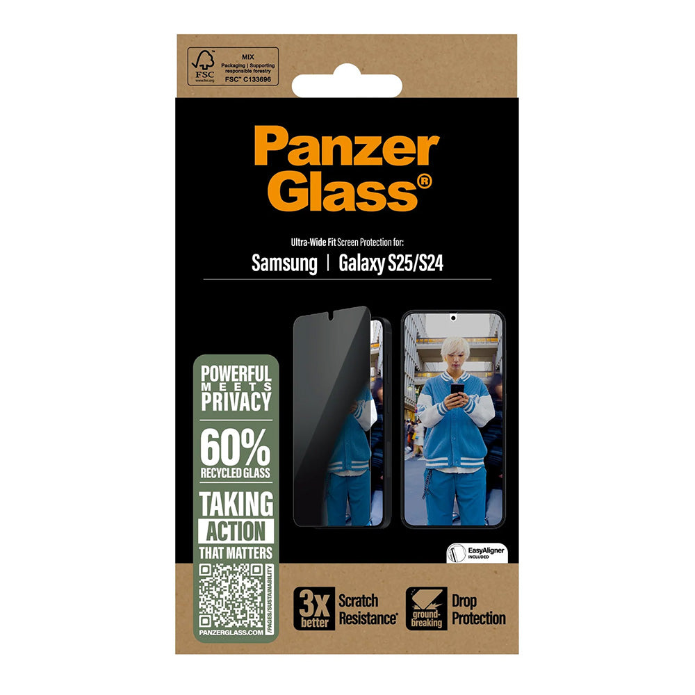 Privacy PanzerGlass Ultra-Wide Fit védőfólia Samsung Galaxy S25 S931 / S24 S921 készülékekhez, Edzett üveg, Teljes ragasztás
