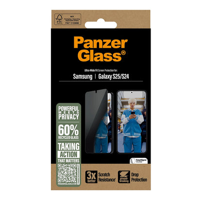 Privacy PanzerGlass Ultra-Wide Fit védőfólia Samsung Galaxy S25 S931 / S24 S921 készülékekhez, Edzett üveg, Teljes ragasztás