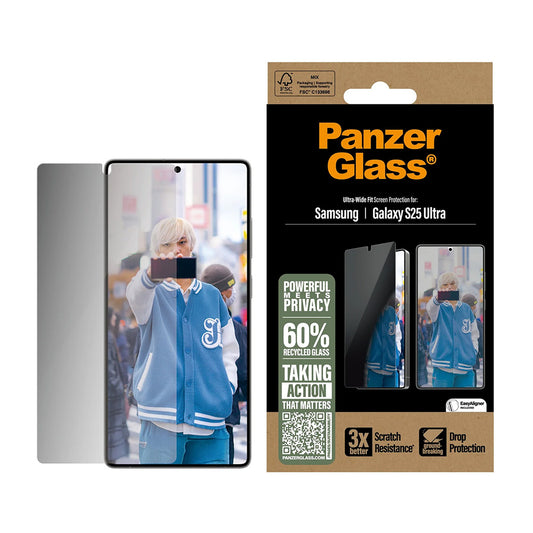 Privacy PanzerGlass Ultra-Wide Fit védőfólia Samsung Galaxy S25 Ultra S938 készülékhez, Edzett üveg, Teljes ragasztás