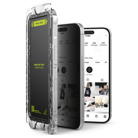 Privacy Ringke Easy Slide képernyővédő fólia Apple iPhone 16 Plus / 15 Plus készülékekhez, Edzett üveg, Teljes ragasztás, 2 darabos készlet
