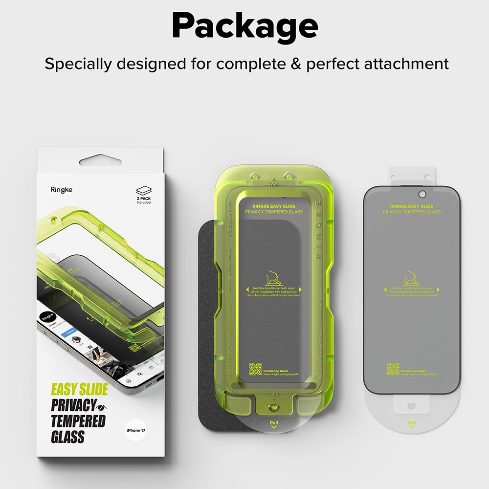 Ringke Easy Slide Privacy képernyővédő fólia Apple iPhone 17 Pro Max készülékhez, edzett üveg, teljes ragasztó, 2 darabos készlet