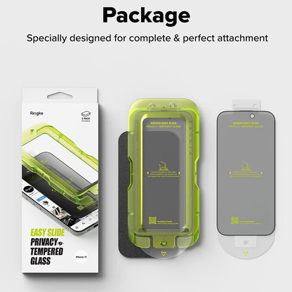 Ringke Easy Slide Privacy képernyővédő fólia Apple iPhone 17-hez, edzett üveg, teljes ragasztó, 2 darabos készlet