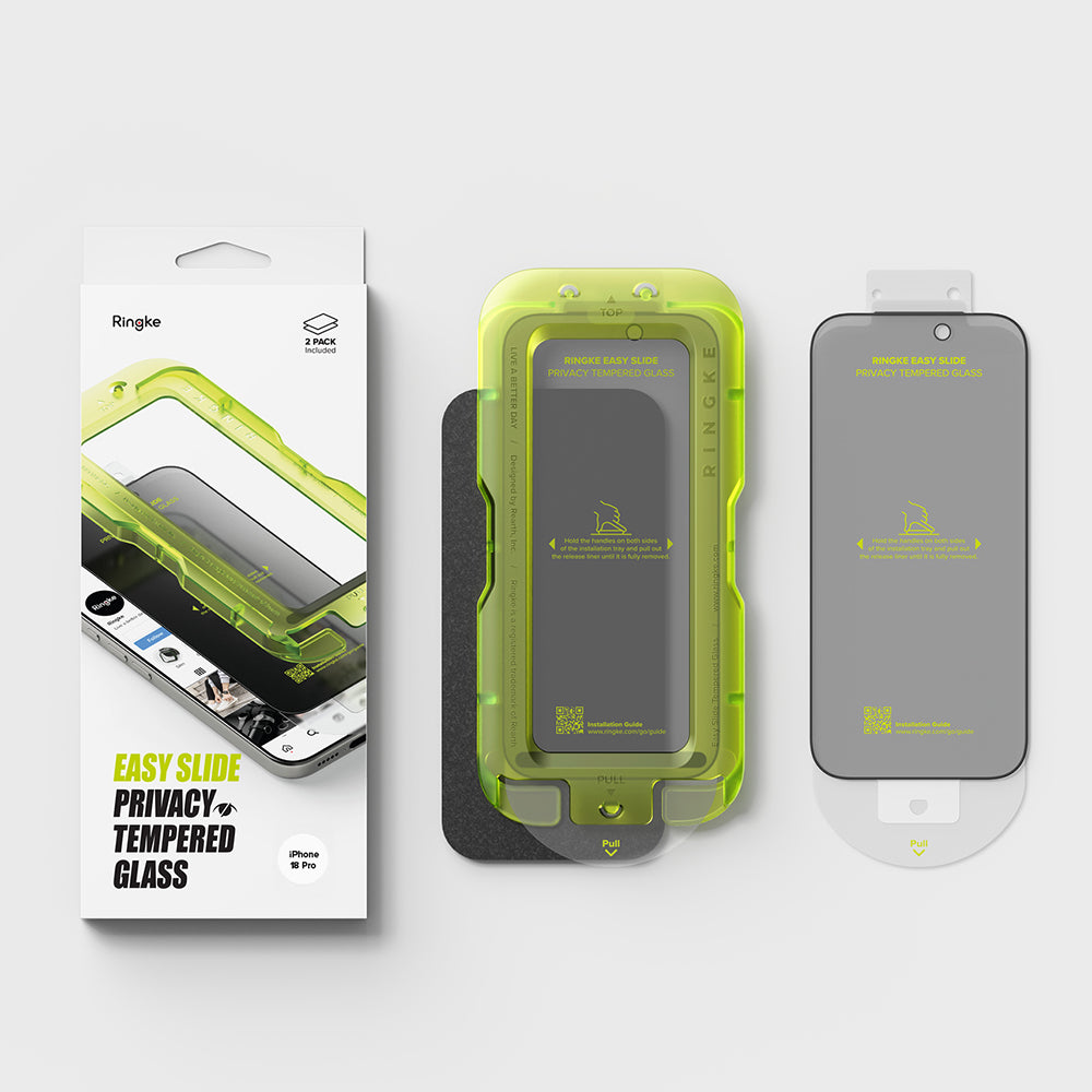 Ringke Easy Slide Privacy képernyővédő fólia Apple iPhone 18 Pro Max készülékhez, edzett üveg, teljes ragasztó, 2 darabos készlet