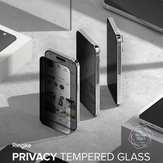 Privacy Ringke képernyővédő fólia Apple iPhone 15 Pro-hoz, Edzett üveg, Teljes ragasztás