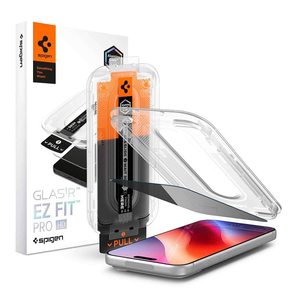 Spigen GlastR EZ FIT Pro HD Privacy képernyővédő fólia Apple iPhone 18 Pro Max készülékhez, edzett üveg, teljes ragasztó AGL12034