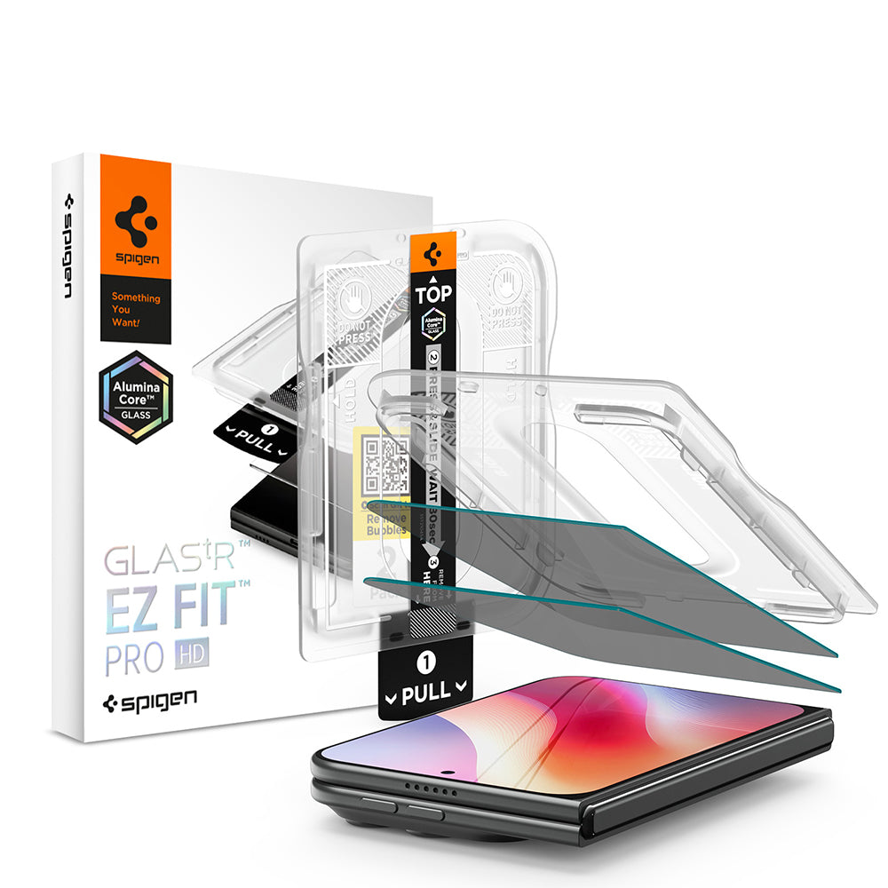 Spigen GlastR EZ FIT Pro HD Privacy képernyővédő fólia Apple iPhone Duo számára, edzett üveg, teljes ragasztó, 2 darabos készlet AGL12015