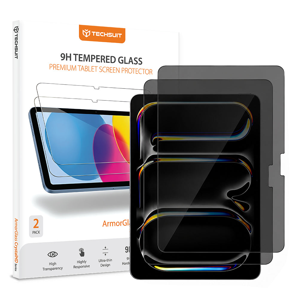 Techsuit ArmorGlass CrystalHD Privacy képernyővédő fólia Apple iPad Air 13 (2026) készülékhez, edzett üveg, teljes ragasztó, 2 darabos készlet