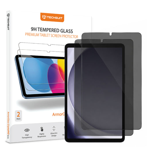 Techsuit ArmorGlass CrystalHD Privacy képernyővédő fólia Samsung Galaxy Tab A11 / Tab A9 készülékhez, edzett üveg, teljes ragasztó, 2 darabos készlet