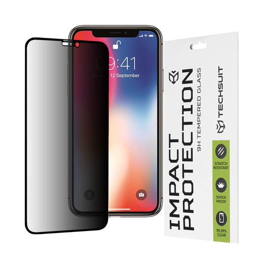 Techsuit Privacy képernyővédő fólia Apple iPhone 11 Pro / XS / X készülékhez, edzett üveg, teljes ragasztó, 111D