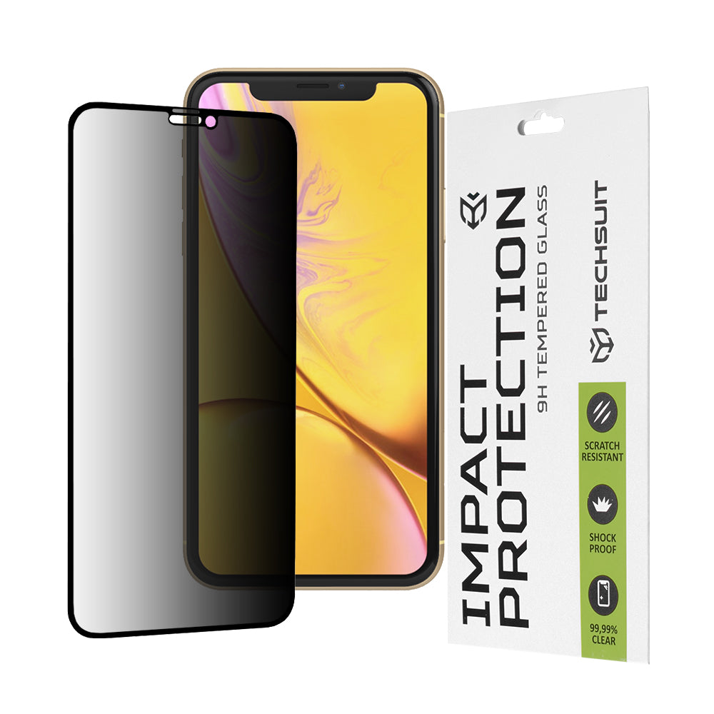 Techsuit Privacy képernyővédő fólia Apple iPhone 11 / XR készülékhez, edzett üveg, teljes ragasztó, 111D