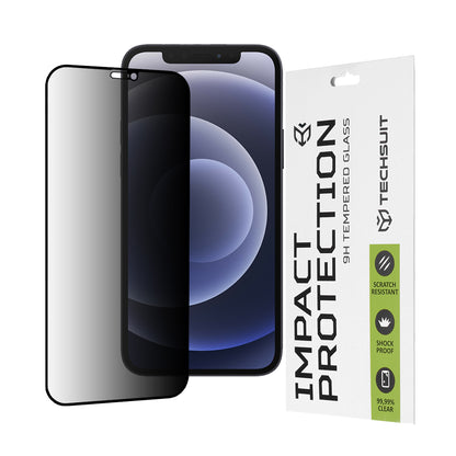 Privacy Screen Protector Techsuit for Apple iPhone 12 / 12 Pro, Tempered Glass, Full Glue, 111D
