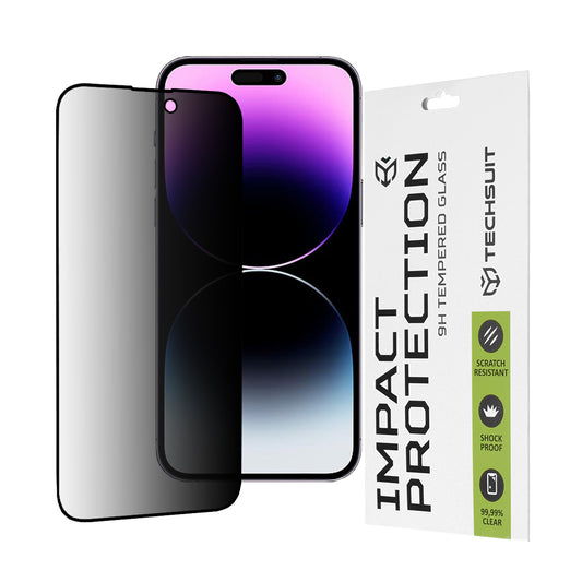 Techsuit Privacy képernyővédő fólia Apple iPhone 14 Pro Max készülékhez, edzett üveg, teljes ragasztó, 111D