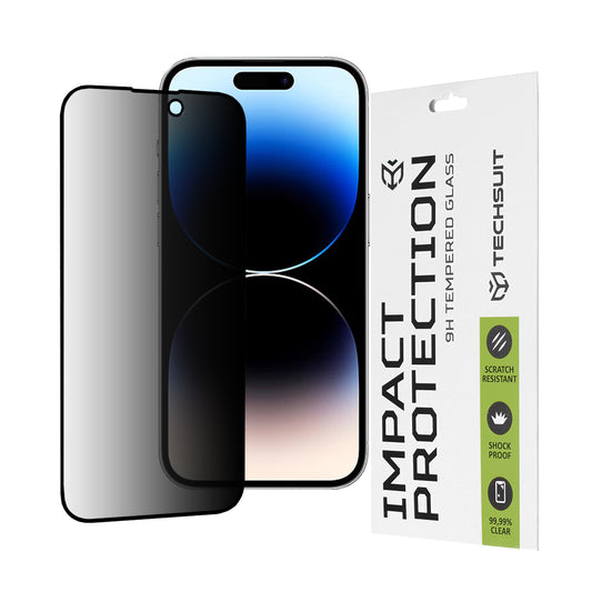 Techsuit Privacy képernyővédő fólia Apple iPhone 14 Pro-hoz, edzett üveg, teljes ragasztó, 111D
