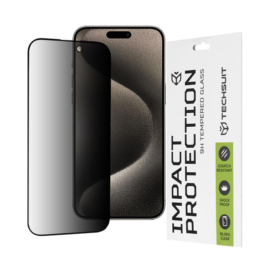 Techsuit Privacy képernyővédő fólia Apple iPhone 15 Pro Max-hoz, edzett üveg, teljes ragasztó, 111D