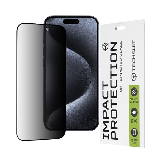 Techsuit Privacy képernyővédő fólia Apple iPhone 15 Pro-hoz, edzett üveg, teljes ragasztó, 111D
