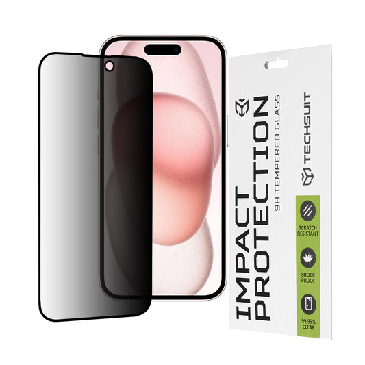 Techsuit Privacy képernyővédő fólia Apple iPhone 16 / 15 készülékhez, edzett üveg, teljes ragasztó, 111D