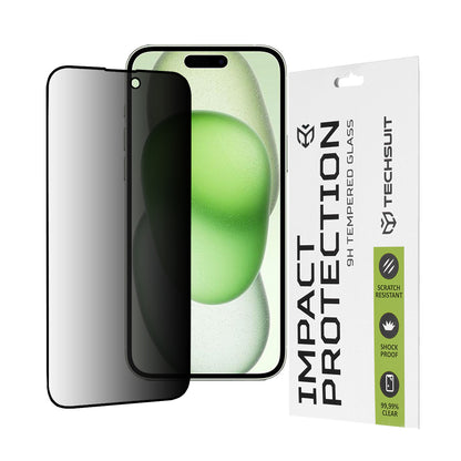 Techsuit Privacy képernyővédő fólia Apple iPhone 16 Plus / 15 Plus készülékhez, biztonsági üveg, teljes ragasztó, 111D