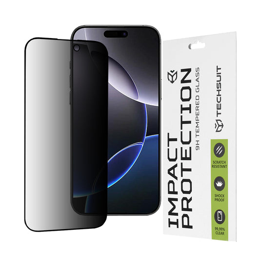 Techsuit Privacy képernyővédő fólia Apple iPhone 16 Pro Max készülékhez, edzett üveg, teljes ragasztó, 111D