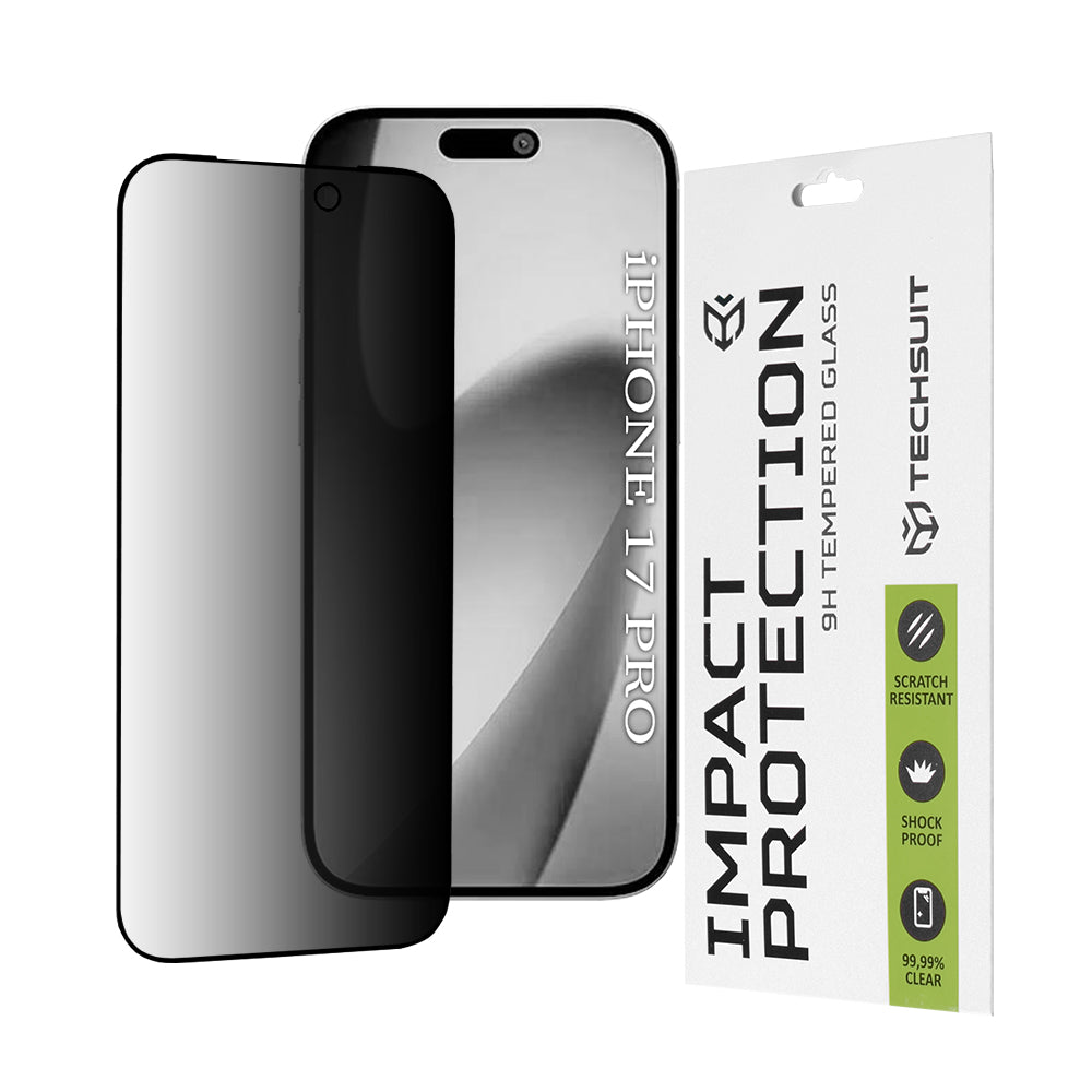 Privacy Techsuit védőfólia Apple iPhone 17 Pro készülékhez, Edzett Üveg, Teljes Ragasztás, 111D