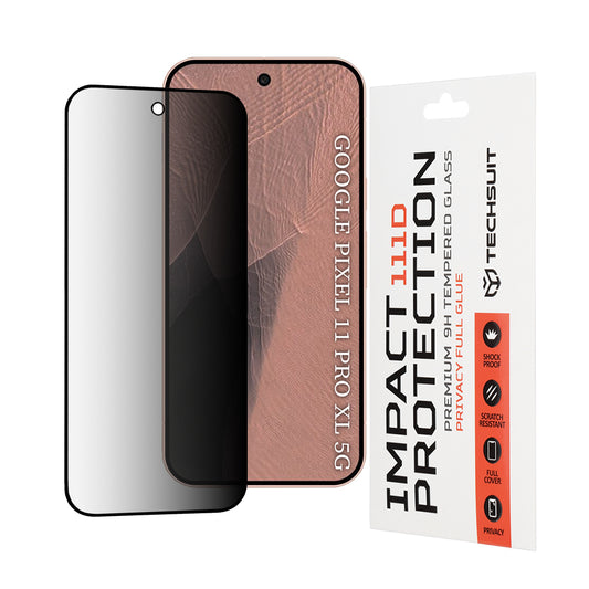 Techsuit Privacy képernyővédő fólia Google Pixel 11 Pro XL-hez, edzett üveg, teljes ragasztó, 111D