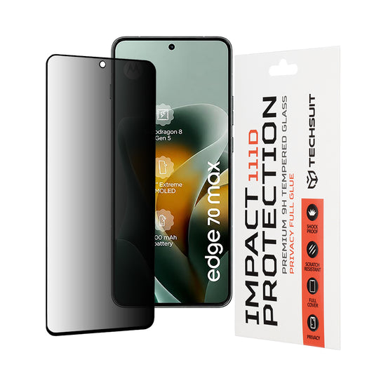 Techsuit Privacy képernyővédő fólia Motorola Edge 70 Max-hoz, edzett üveg, teljes ragasztó, 111D