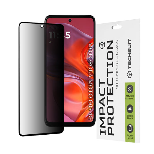 Techsuit Privacy képernyővédő fólia Motorola Moto E15 / G05 készülékhez, edzett üveg, teljes ragasztó, 111D