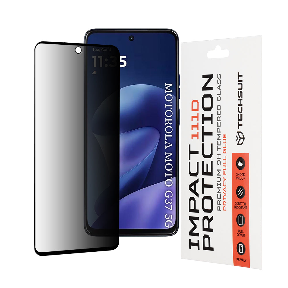 Techsuit Privacy képernyővédő fólia Motorola Moto G47 / G37 Power / G37 készülékekhez, edzett üveg, teljes ragasztó, 111D