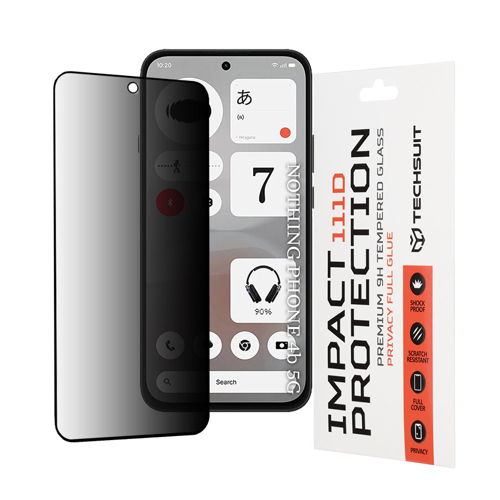Techsuit Privacy képernyővédő fólia Nothing Phone (4b) készülékhez, edzett üveg, teljes ragasztó, 111D