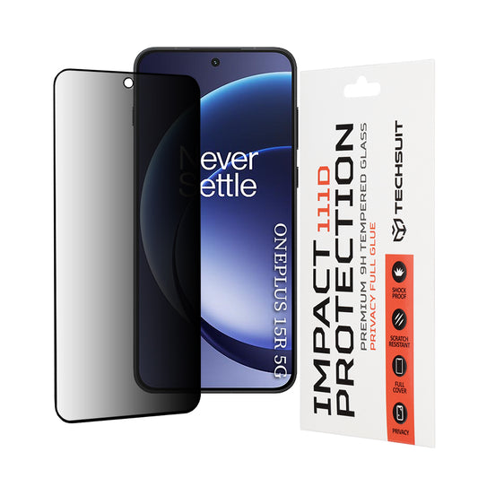 Privacy Techsuit képernyővédő fólia OnePlus 15R-hez, Edzett Üveg, Teljes Ragasztás, 111D
