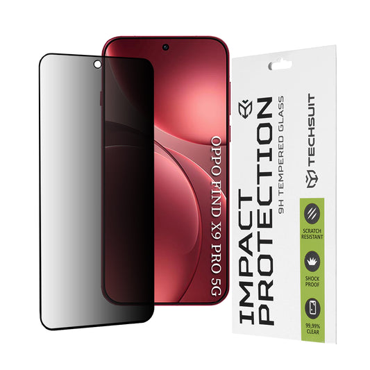Privacy Techsuit képernyővédő fólia Oppo Find X9 Pro-hoz, Edzett Üveg, Teljes Ragasztás, 111D
