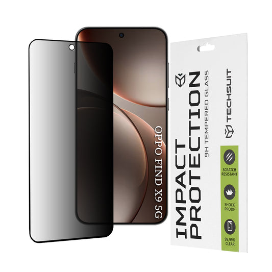 Privacy Techsuit képernyővédő fólia Oppo Find X9-hez, Edzett üveg, Teljes ragasztás, 111D