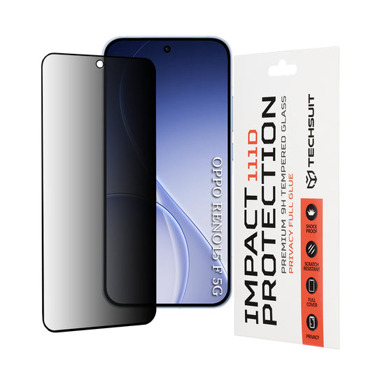 Privacy Techsuit képernyővédő fólia Oppo Reno15 FS / Reno15 F készülékhez, Edzett üveg, Teljes ragasztás, 111D