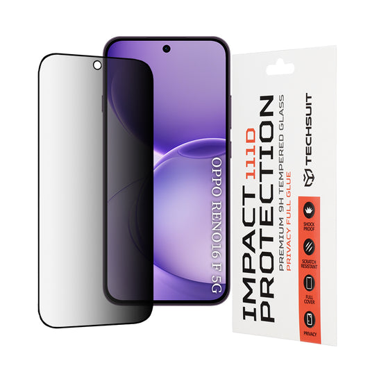 Techsuit Privacy képernyővédő fólia Oppo Reno16 F / Reno16 FS készülékhez, edzett üveg, teljes ragasztó, 111D