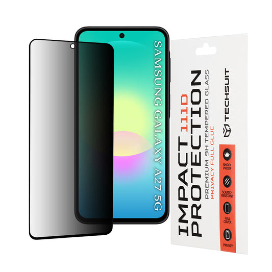Techsuit Privacy képernyővédő fólia Samsung Galaxy A27 5G-hez, edzett üveg, teljes ragasztó, 111D