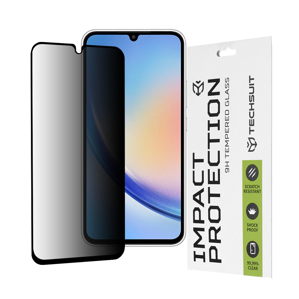 Techsuit Privacy képernyővédő fólia Samsung Galaxy A34 A346 készülékhez, edzett üveg, teljes ragasztó, 111D