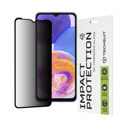 Techsuit Privacy képernyővédő fólia Samsung Galaxy M13 M135 / F13 E135 / A23 5G A236 / A23 A235 készülékekhez, edzett üveg, teljes ragasztó, 111D