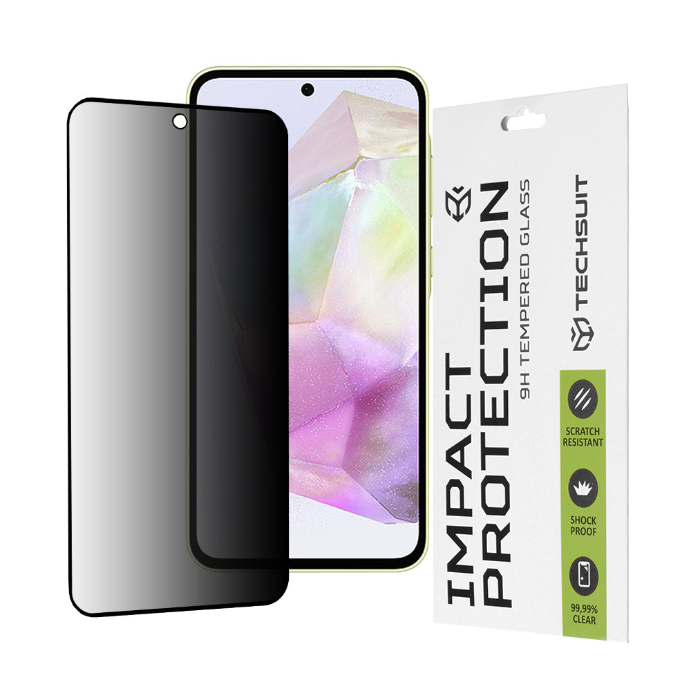 Techsuit Privacy képernyővédő fólia Samsung Galaxy M56 M566 / M35 / A55 5G A556 / A35 5G A356 készülékekhez, edzett üveg, teljes ragasztó, 111D