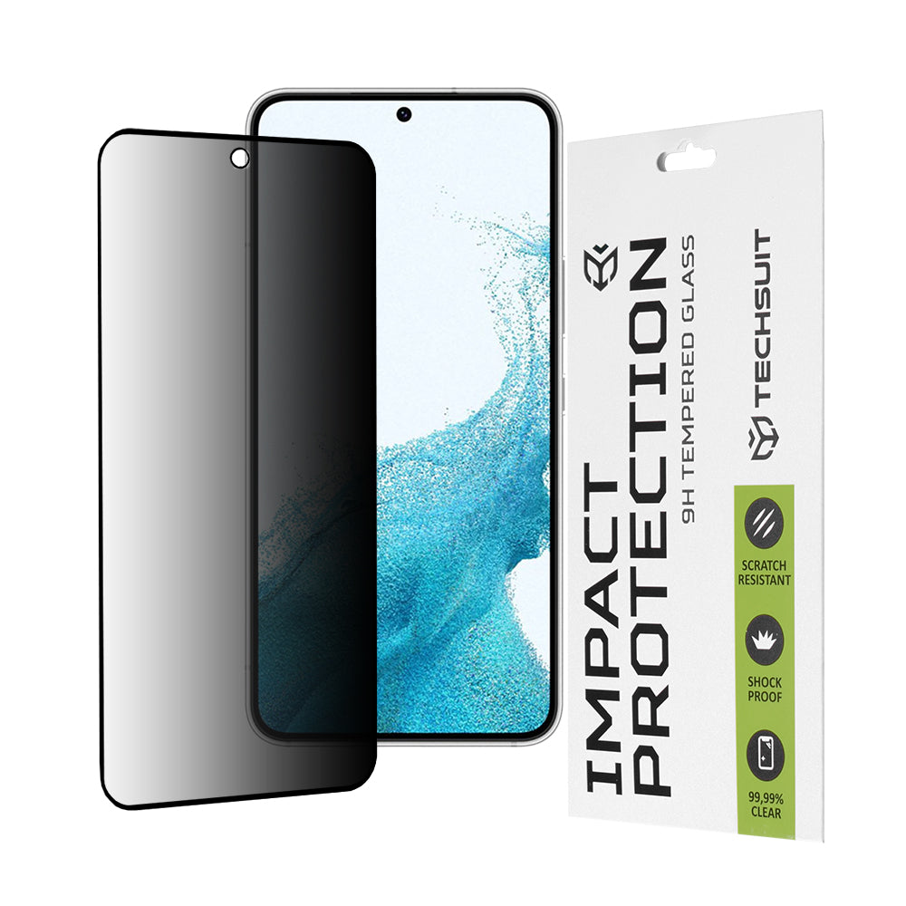 Techsuit Privacy képernyővédő fólia Samsung Galaxy S23 S911 / S22 5G S901 készülékhez, edzett üveg, teljes ragasztó, 111D