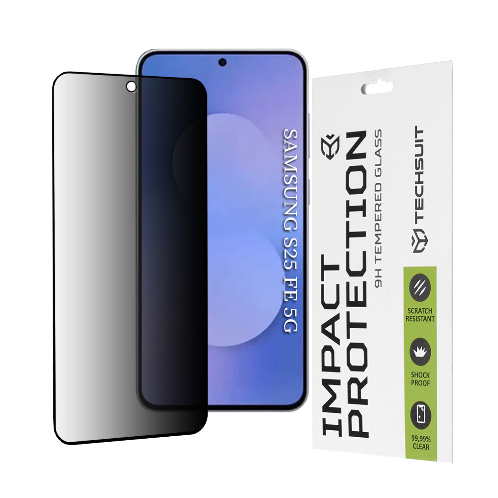 Techsuit Privacy képernyővédő fólia Samsung Galaxy S25 FE-hez, edzett üveg, teljes ragasztó, 111D