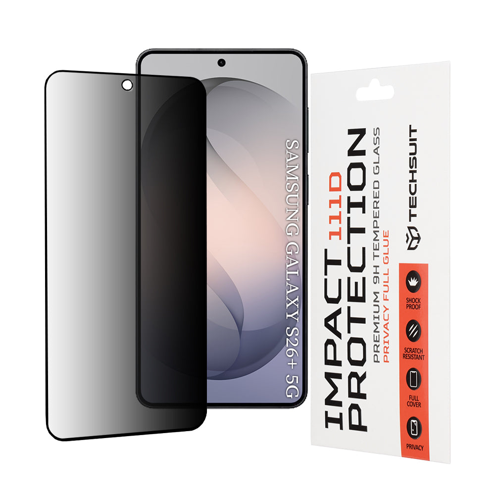 Techsuit Privacy Ecran Védőfólia Samsung Galaxy S26 Plus S947-hez, Edzett Üveg, Teljes Ragasztás, 111D