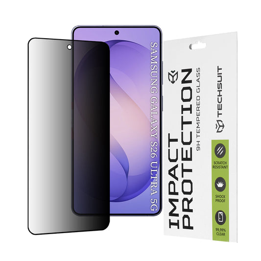 Privacy Techsuit védőfólia Samsung Galaxy S26 Ultra készülékhez, Edzett üveg, Teljes ragasztás, 111D