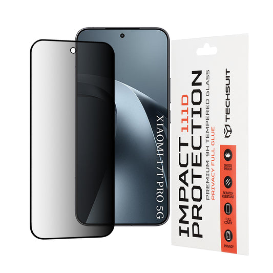 Techsuit Privacy képernyővédő fólia Xiaomi 17T Pro-hoz, edzett üveg, teljes ragasztó, 111D