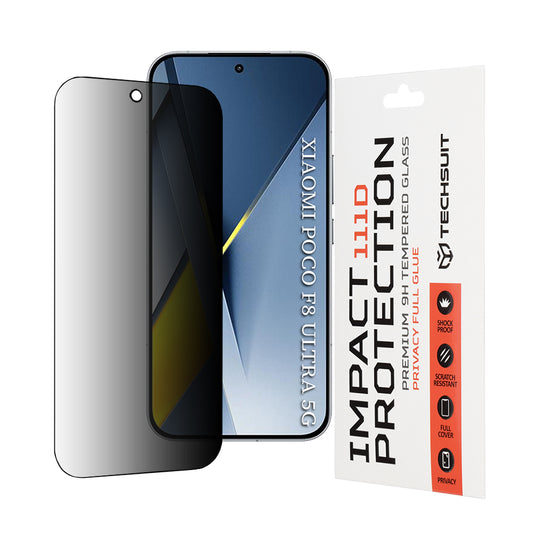 Privacy Techsuit képernyővédő fólia Xiaomi Poco F8 Ultra készülékhez, Edzett üveg, Teljes ragasztás, 111D