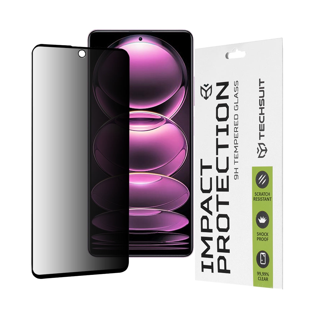 Techsuit Privacy képernyővédő fólia Xiaomi Poco X5 Pro / Redmi Note 12 Pro 5G / Note 12 Pro+ készülékekhez, edzett üveg, teljes ragasztó, 111D